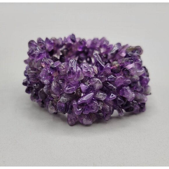 Amethyst Chip Stretch Bracelet Handmade Natural Stone Jewelry - Picture 2 of 6